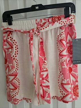 Deja Bleu Pink Floral Tie-Waist Bermuda Shorts Sz S
